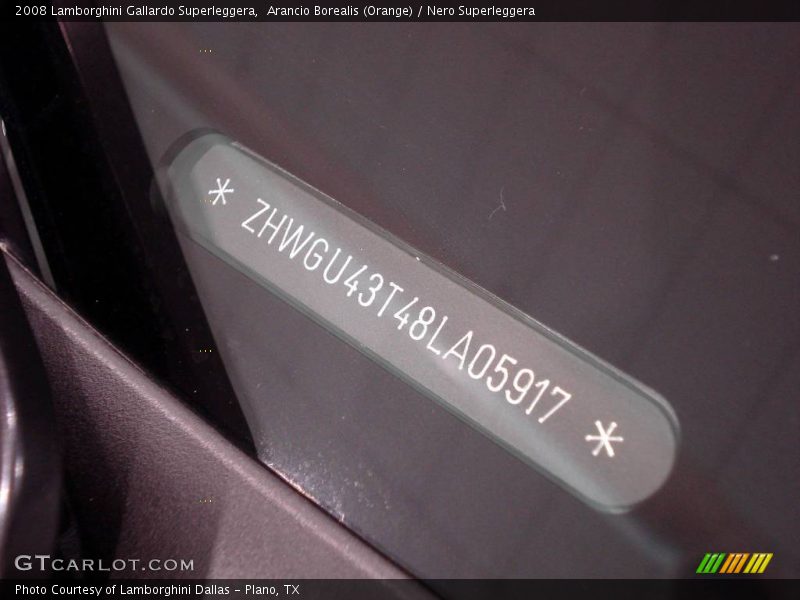 Info Tag of 2008 Gallardo Superleggera