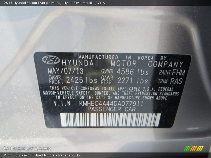 Hyper Silver Metallic / Gray 2013 Hyundai Sonata Hybrid Limited