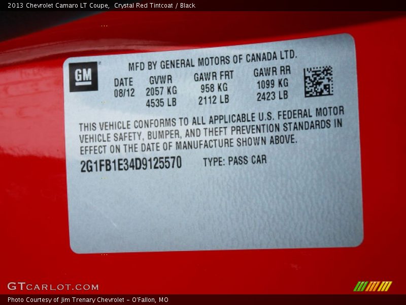 Crystal Red Tintcoat / Black 2013 Chevrolet Camaro LT Coupe