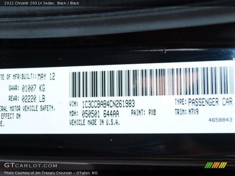 Black / Black 2012 Chrysler 200 LX Sedan