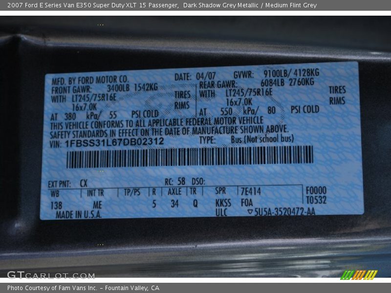 Dark Shadow Grey Metallic / Medium Flint Grey 2007 Ford E Series Van E350 Super Duty XLT 15 Passenger