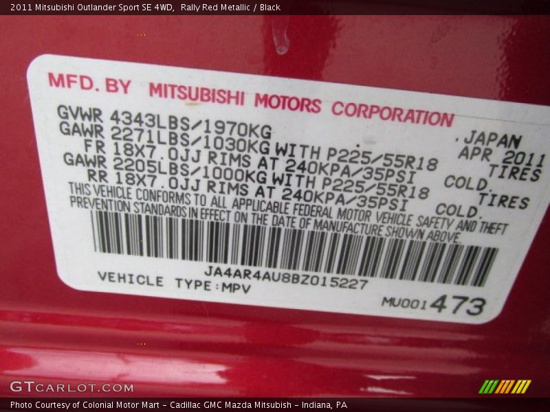 Rally Red Metallic / Black 2011 Mitsubishi Outlander Sport SE 4WD