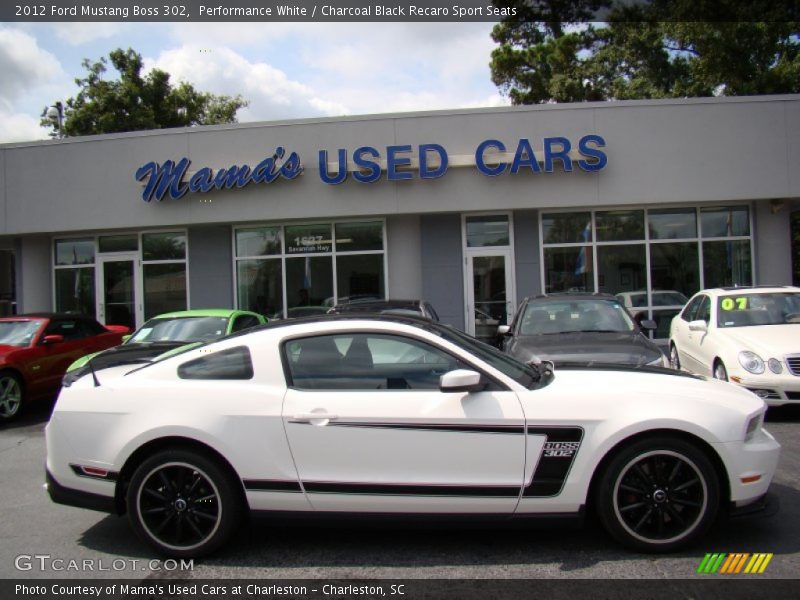 Performance White / Charcoal Black Recaro Sport Seats 2012 Ford Mustang Boss 302