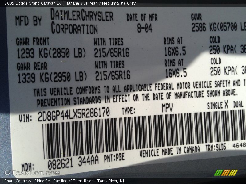 Butane Blue Pearl / Medium Slate Gray 2005 Dodge Grand Caravan SXT