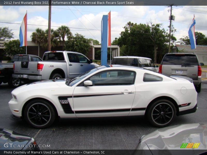 Performance White / Charcoal Black Recaro Sport Seats 2012 Ford Mustang Boss 302