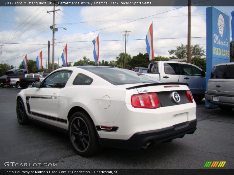 Performance White / Charcoal Black Recaro Sport Seats 2012 Ford Mustang Boss 302