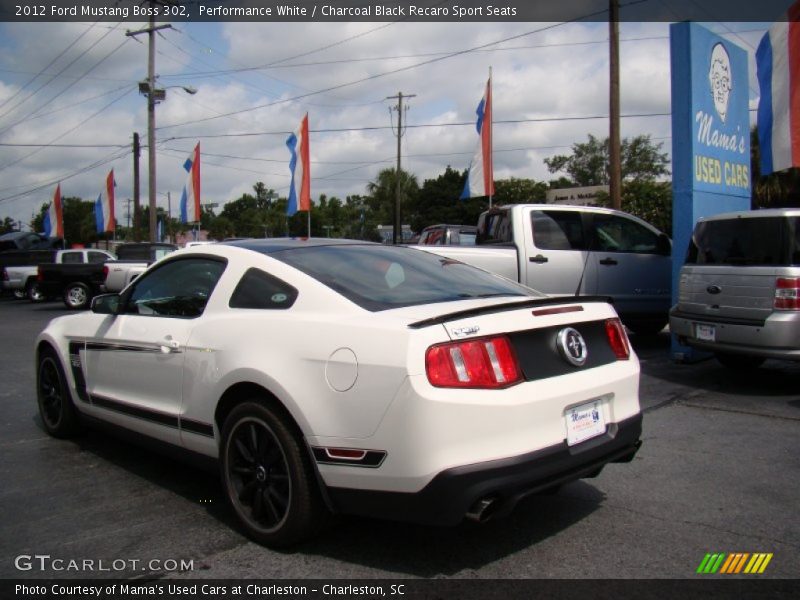 Performance White / Charcoal Black Recaro Sport Seats 2012 Ford Mustang Boss 302