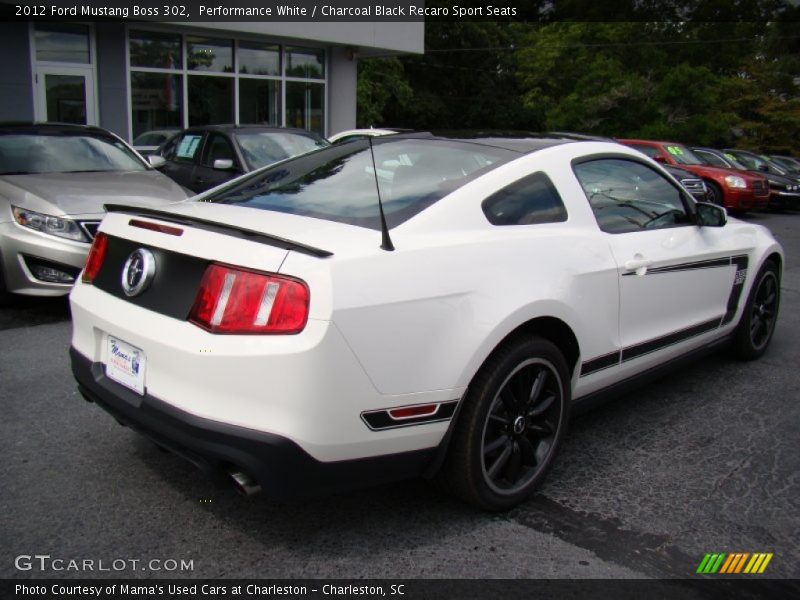Performance White / Charcoal Black Recaro Sport Seats 2012 Ford Mustang Boss 302