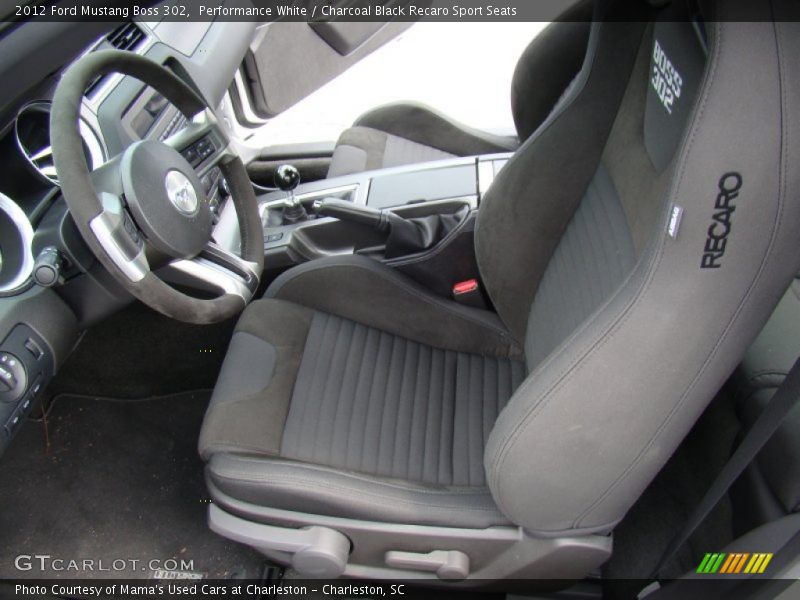 Performance White / Charcoal Black Recaro Sport Seats 2012 Ford Mustang Boss 302