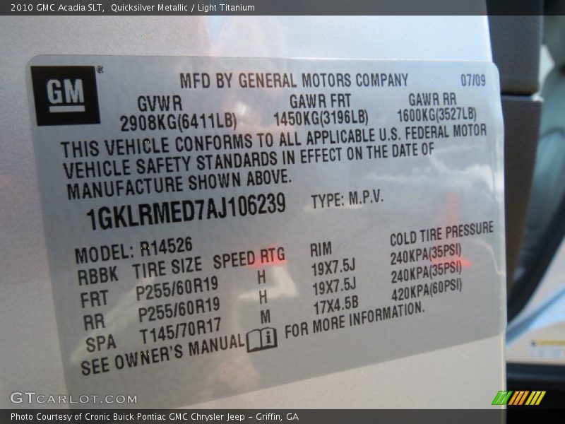 Quicksilver Metallic / Light Titanium 2010 GMC Acadia SLT