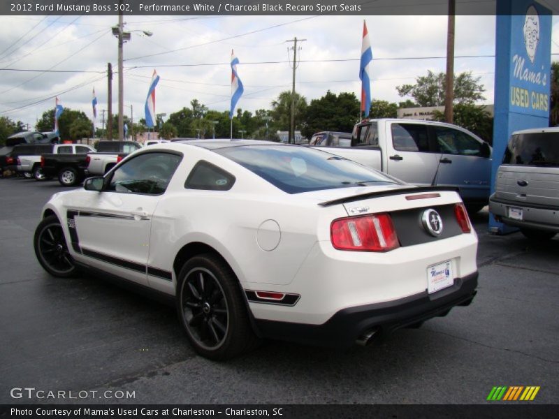 Performance White / Charcoal Black Recaro Sport Seats 2012 Ford Mustang Boss 302