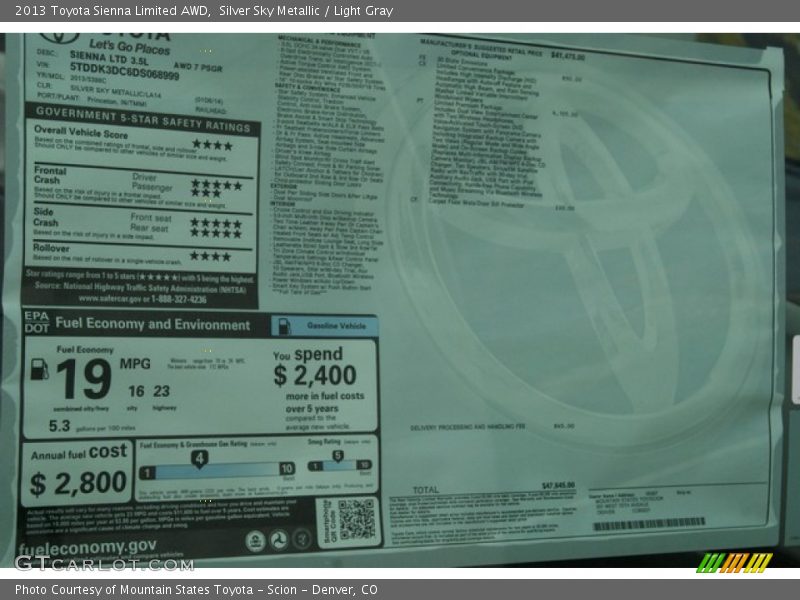 Silver Sky Metallic / Light Gray 2013 Toyota Sienna Limited AWD