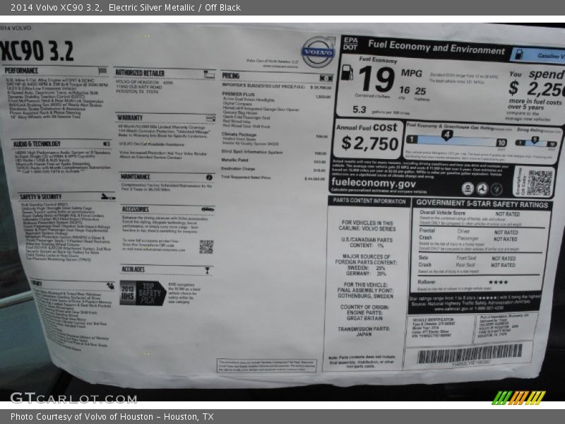  2014 XC90 3.2 Window Sticker