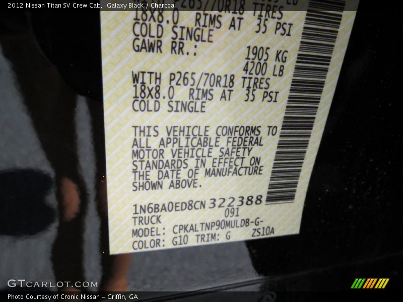 Galaxy Black / Charcoal 2012 Nissan Titan SV Crew Cab