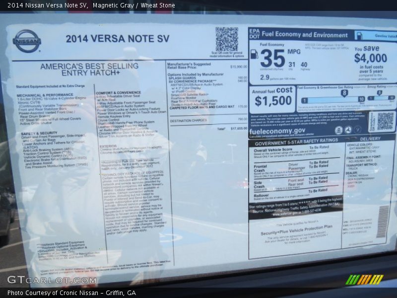  2014 Versa Note SV Window Sticker