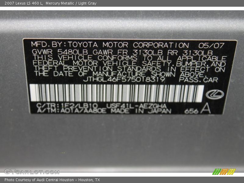 Mercury Metallic / Light Gray 2007 Lexus LS 460 L