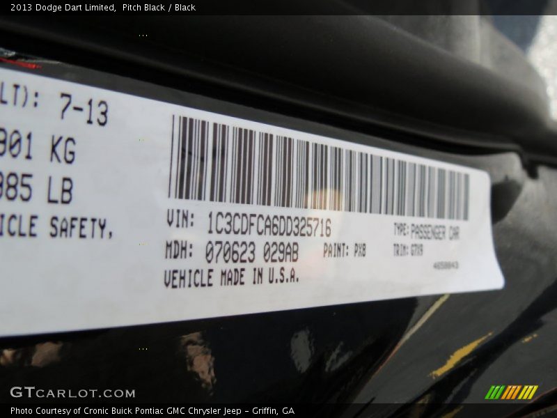 Pitch Black / Black 2013 Dodge Dart Limited