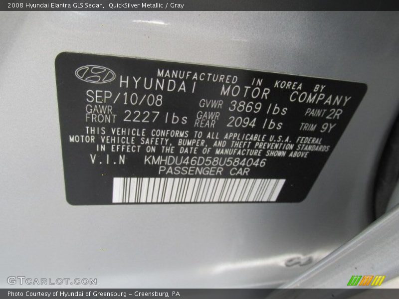 QuickSilver Metallic / Gray 2008 Hyundai Elantra GLS Sedan