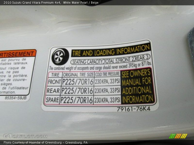 White Water Pearl / Beige 2010 Suzuki Grand Vitara Premium 4x4