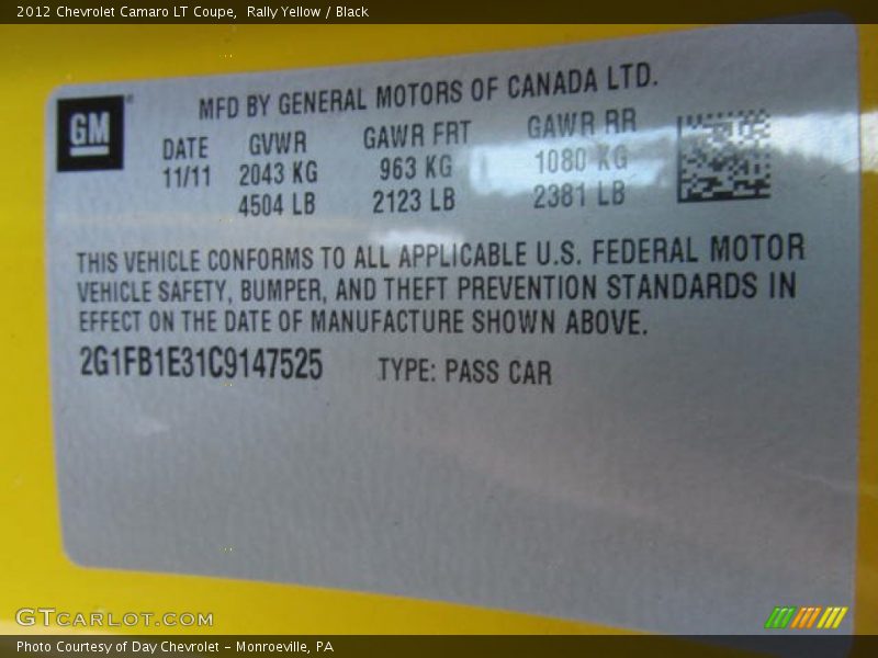 Rally Yellow / Black 2012 Chevrolet Camaro LT Coupe