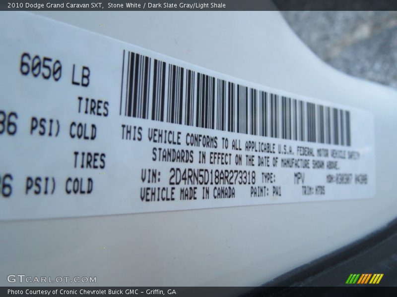 Stone White / Dark Slate Gray/Light Shale 2010 Dodge Grand Caravan SXT