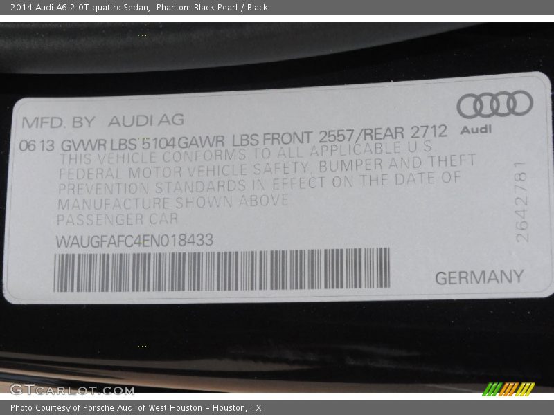 Phantom Black Pearl / Black 2014 Audi A6 2.0T quattro Sedan