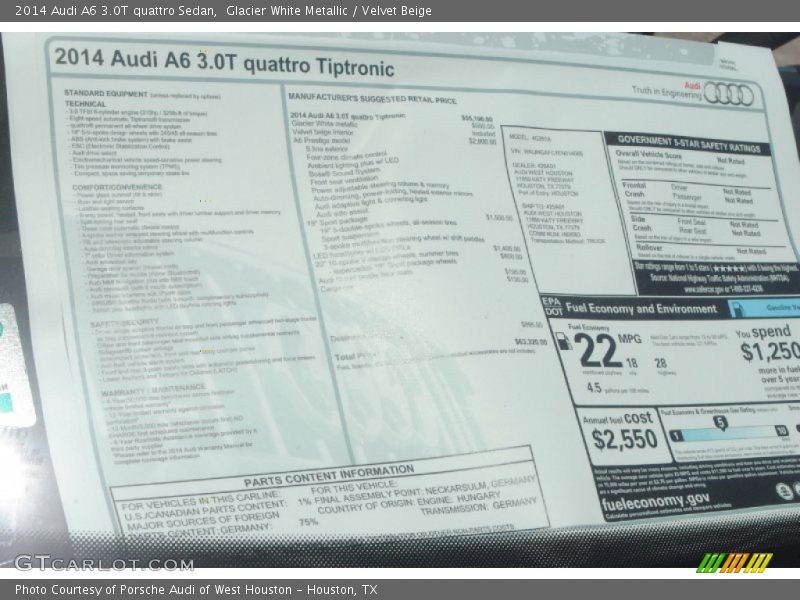 Glacier White Metallic / Velvet Beige 2014 Audi A6 3.0T quattro Sedan