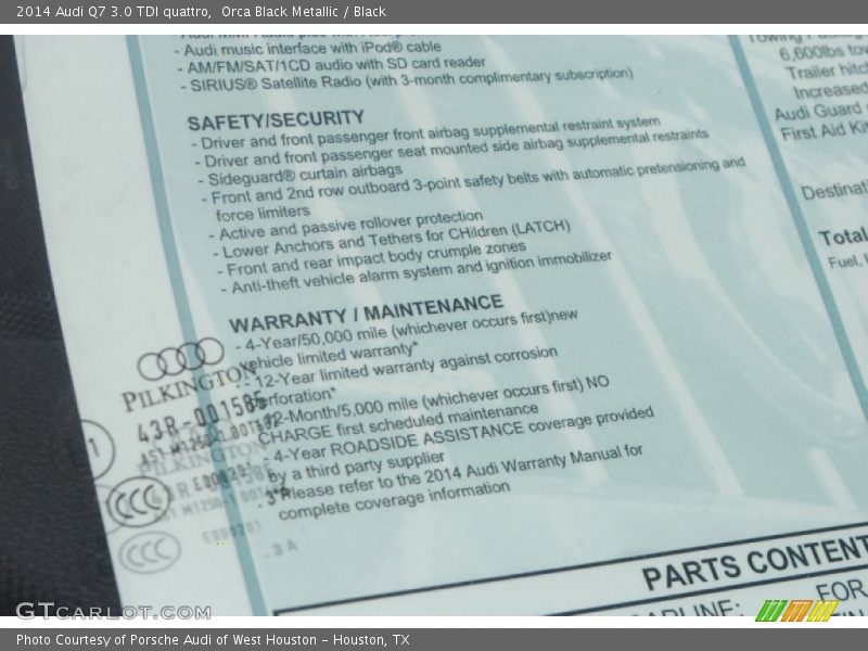  2014 Q7 3.0 TDI quattro Window Sticker