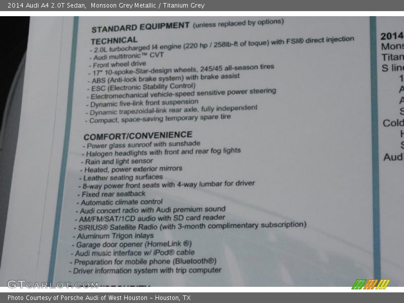  2014 A4 2.0T Sedan Window Sticker