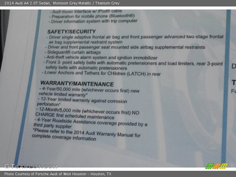  2014 A4 2.0T Sedan Window Sticker