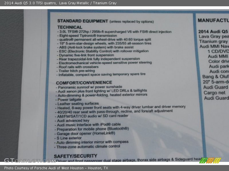  2014 Q5 3.0 TFSI quattro Window Sticker