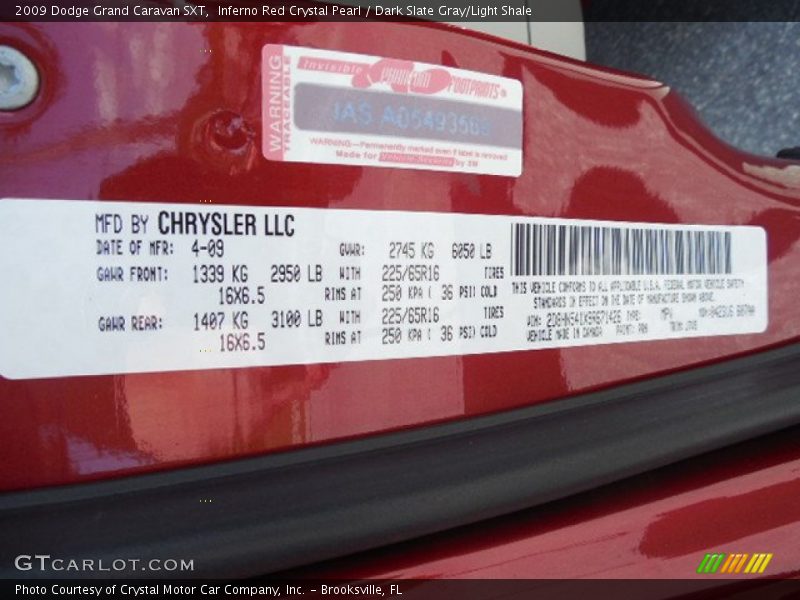 Inferno Red Crystal Pearl / Dark Slate Gray/Light Shale 2009 Dodge Grand Caravan SXT