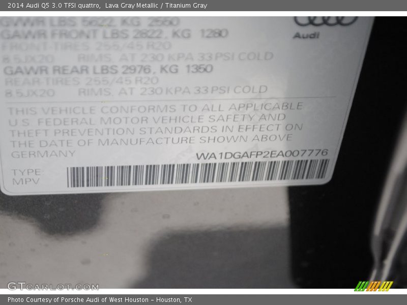 Lava Gray Metallic / Titanium Gray 2014 Audi Q5 3.0 TFSI quattro