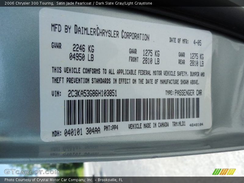 Satin Jade Pearlcoat / Dark Slate Gray/Light Graystone 2006 Chrysler 300 Touring