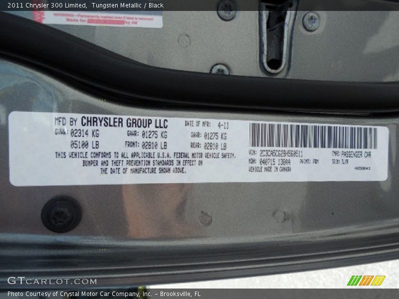 Tungsten Metallic / Black 2011 Chrysler 300 Limited