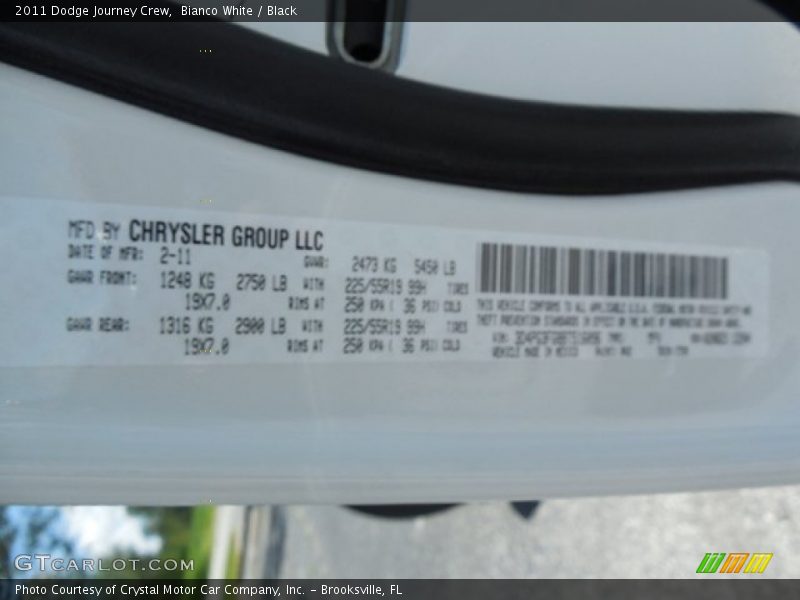 Bianco White / Black 2011 Dodge Journey Crew