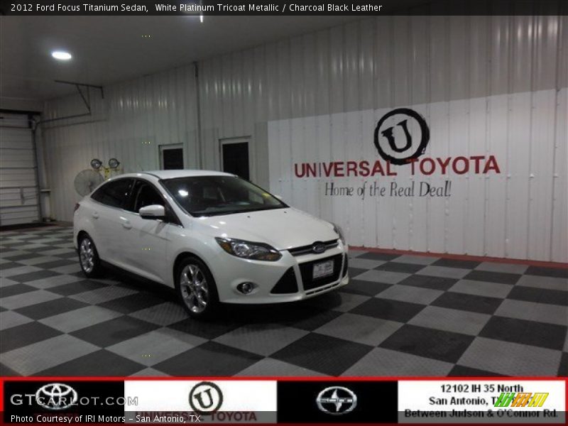 White Platinum Tricoat Metallic / Charcoal Black Leather 2012 Ford Focus Titanium Sedan