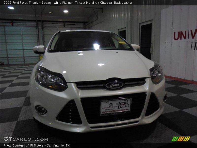 White Platinum Tricoat Metallic / Charcoal Black Leather 2012 Ford Focus Titanium Sedan