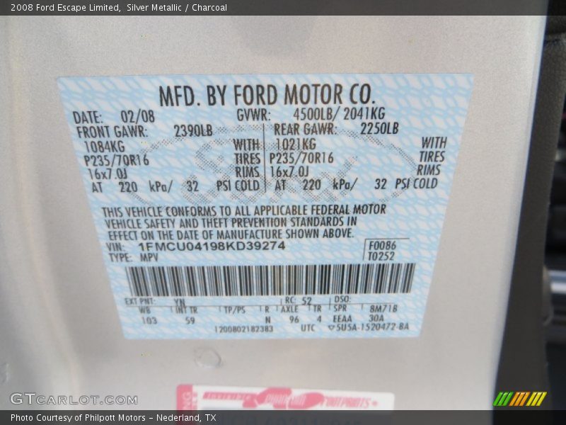 Silver Metallic / Charcoal 2008 Ford Escape Limited