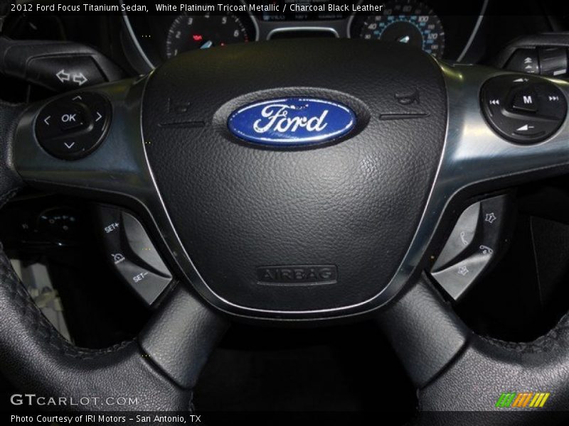 White Platinum Tricoat Metallic / Charcoal Black Leather 2012 Ford Focus Titanium Sedan