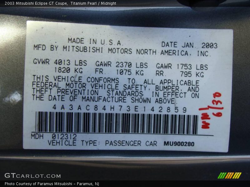Titanium Pearl / Midnight 2003 Mitsubishi Eclipse GT Coupe