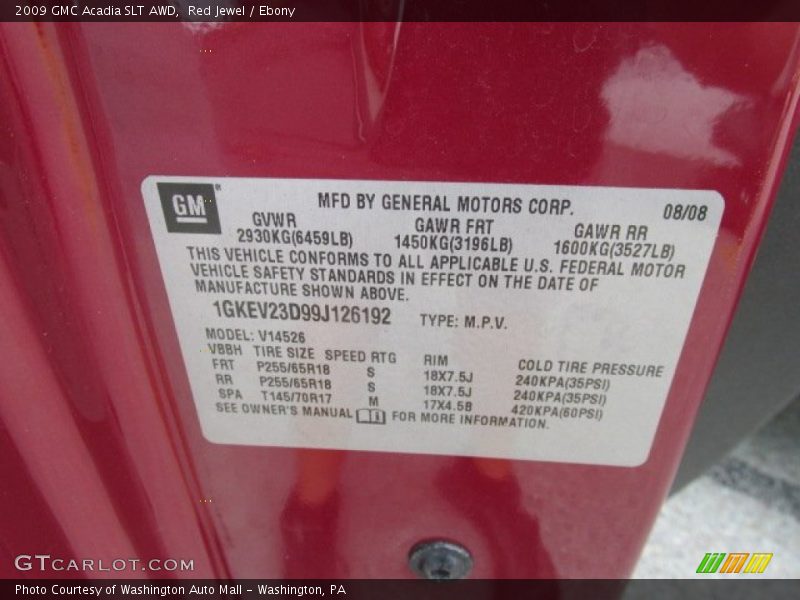 Red Jewel / Ebony 2009 GMC Acadia SLT AWD