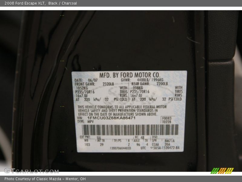 Black / Charcoal 2008 Ford Escape XLT