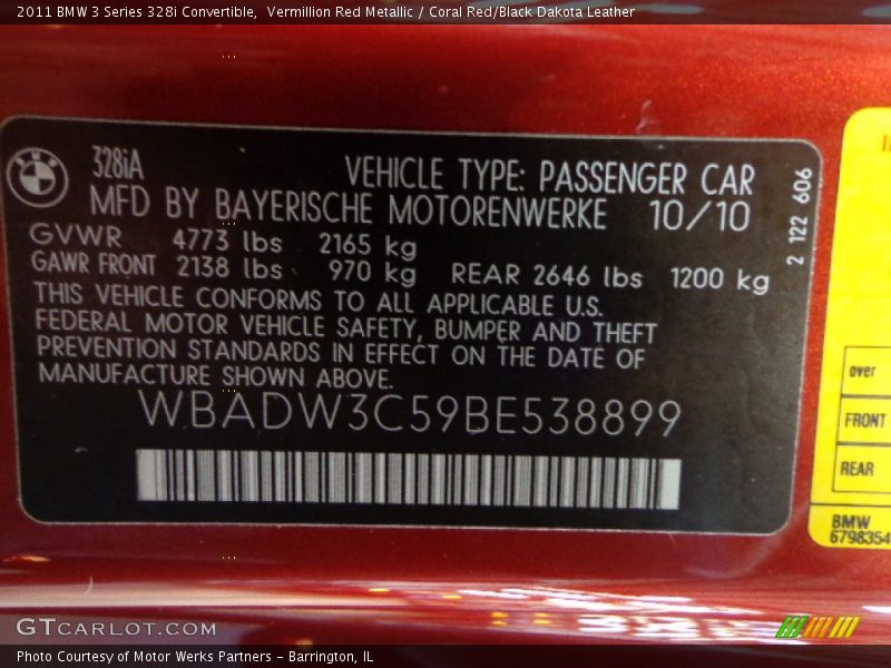 Vermillion Red Metallic / Coral Red/Black Dakota Leather 2011 BMW 3 Series 328i Convertible