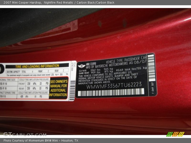 Nightfire Red Metallic / Carbon Black/Carbon Black 2007 Mini Cooper Hardtop
