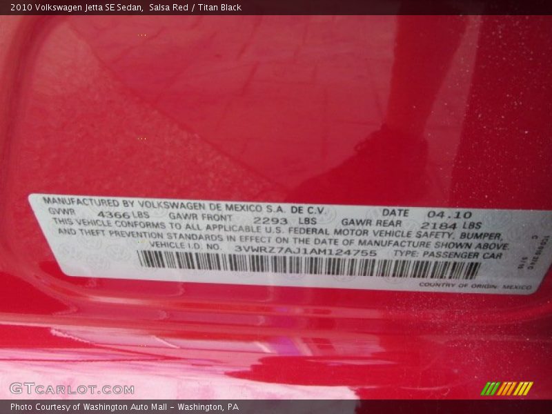 Salsa Red / Titan Black 2010 Volkswagen Jetta SE Sedan