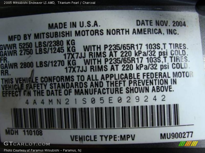 Titanium Pearl / Charcoal 2005 Mitsubishi Endeavor LS AWD