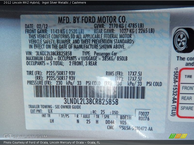 Ingot Silver Metallic / Cashmere 2012 Lincoln MKZ Hybrid