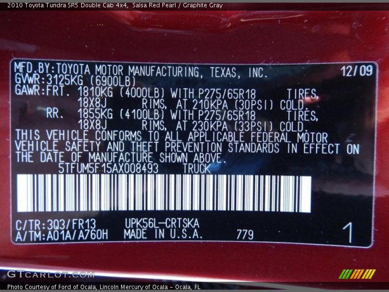 Salsa Red Pearl / Graphite Gray 2010 Toyota Tundra SR5 Double Cab 4x4