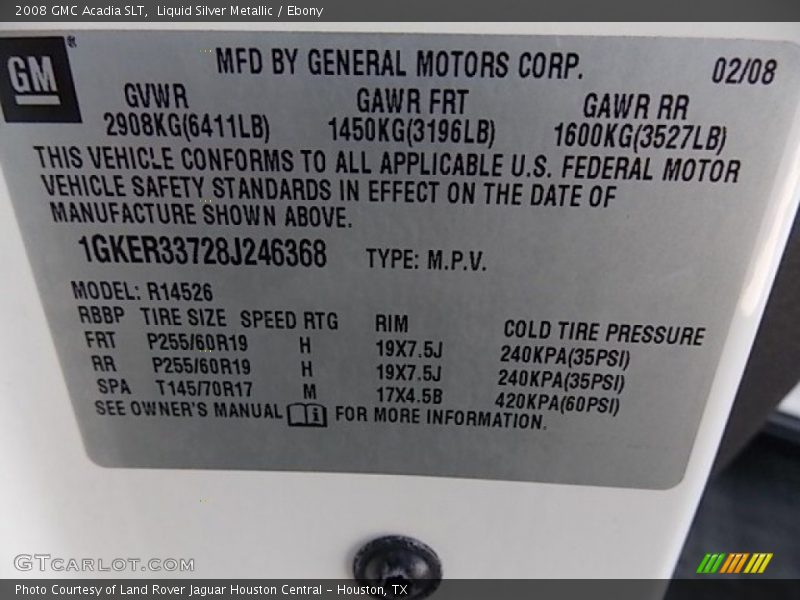 Liquid Silver Metallic / Ebony 2008 GMC Acadia SLT